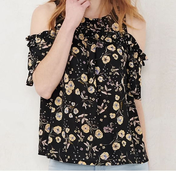 Women's LC Lauren Conrad Ruffle Cold-Shoulder Top - Picture 1 of 2